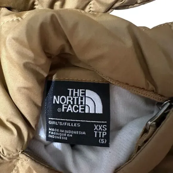 The North Face Girls Reversible Jacket XXS 5 Brown Sherpa Fleece Lined Puffer - Picture 7 of 9